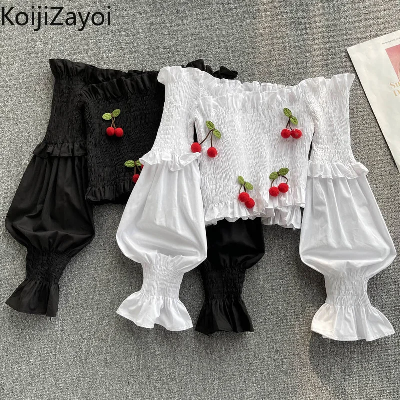 

Koijizayoi Women Sweet Blouse Spring Autumn 2022 Sexy Long Sleeves Off Shoulder Shirt Cropped Chic Outwear Blusas Dropshipping