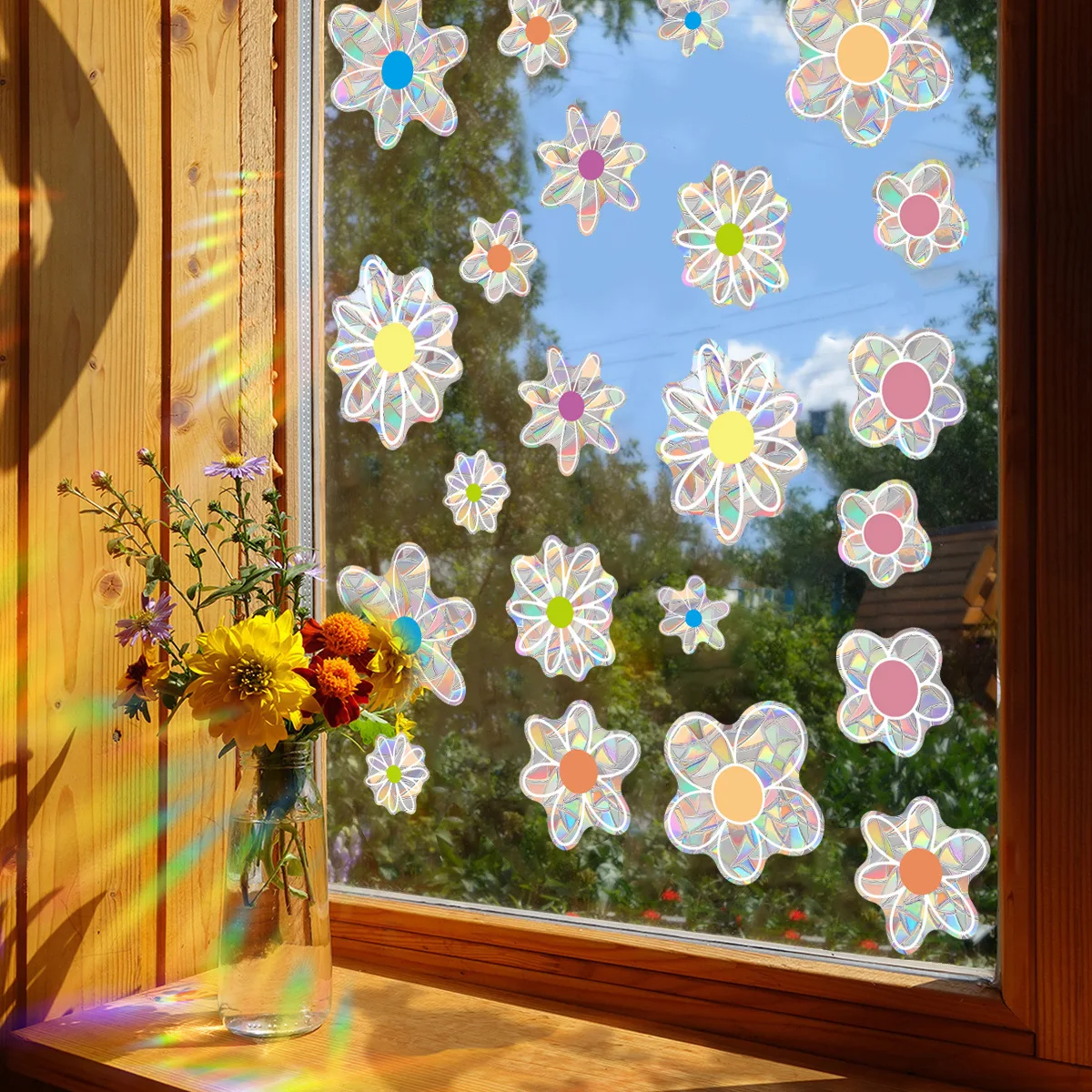 Electrostatic Lightcatcher Rainbow Sticker Creative Chic Window Colorful Films Prismatic Flowers Accessories for Home Door