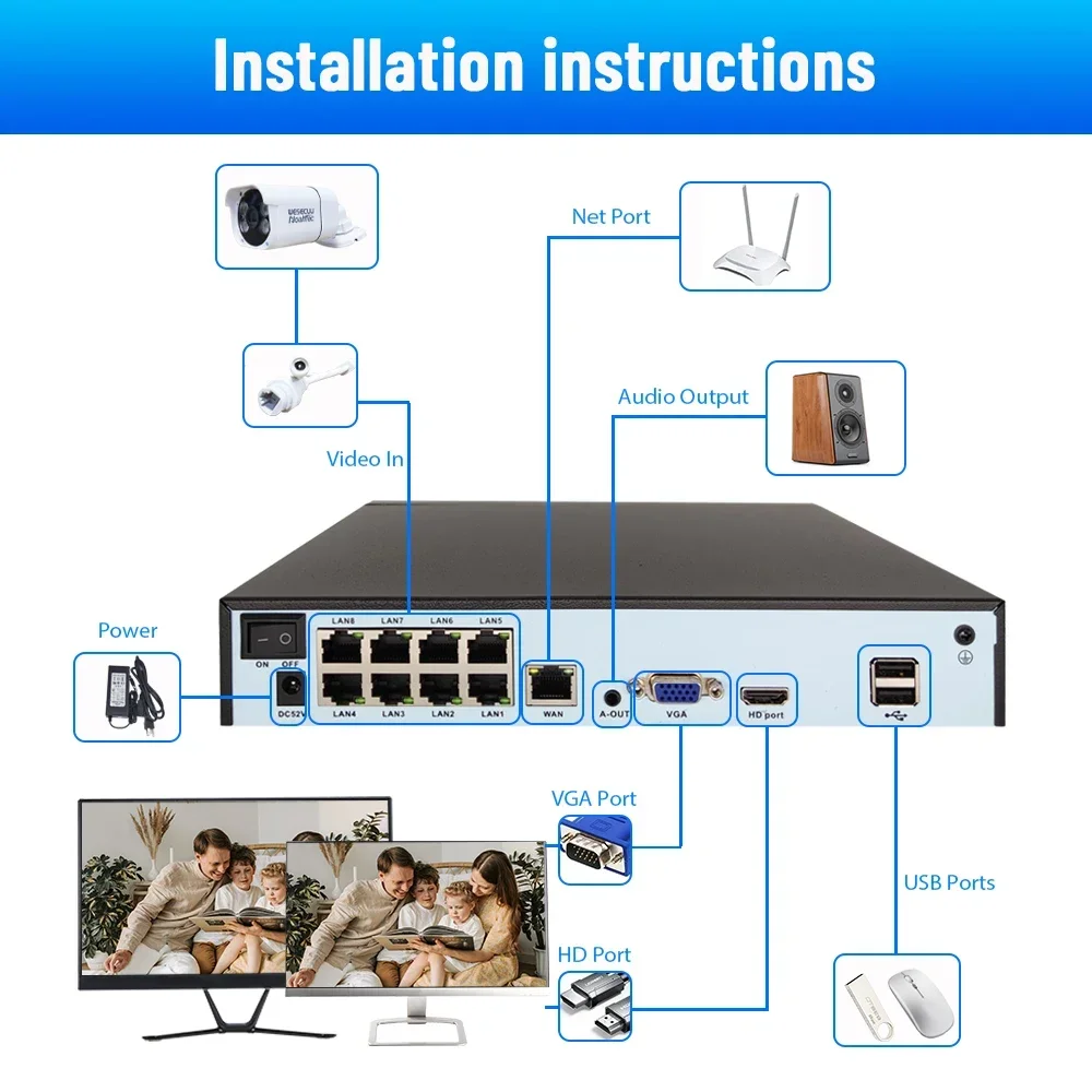 최고 품질의 보안 카메라 시스템 제조업체 4K 8채널 POE NVR 키트 8MP HD AI 인체 감지 야외 IP 카메라 키트 보안 카메라
