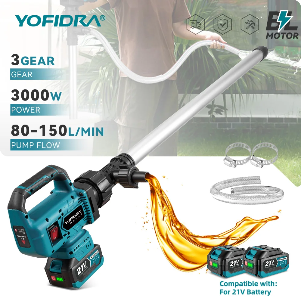 YOFIDRA 3000W 브러시리스 워터 펌프 80?150 L/min 무선 전기 오일 이송 펌프 정원 보트 수영장용 마키타 21V ..