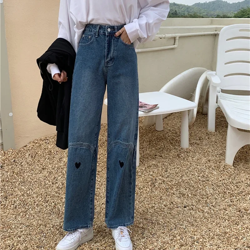 High Waist Clothes Wide Leg Denim Clothing Woman Jeans Blue Streetwear Vintage Quality 2021 Fashion Harajuku Straight Pants butterfly print jeans woman high waist strech 2021 fashion summer elegant cargo pants straight leg jeans vintage jeans casual