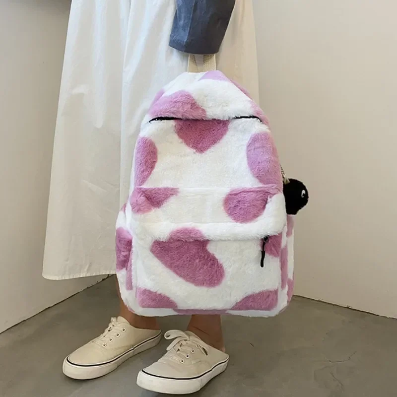 Heart Plush Cartoon Backpack Girl Plush Backpacks Cute Fur Backpacks Children School Bags Kids Gift Book Bag Mochilas Para Mujer 5