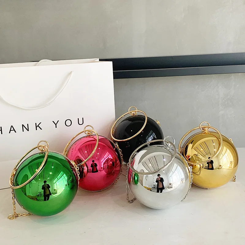 

Ball Shaped Handbags Shiny Acrylic Evening Bags Unique Chain Party Purses for Women New Arrivals Trendy