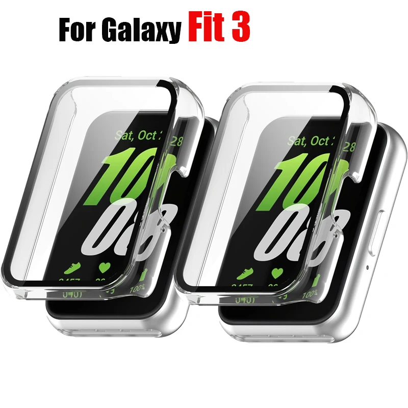 2pcs Transparent Glass+Case for Samsung Galaxy Fit 3 Tempered Glass Screen Smartwatch Protector Protective Bumper Galaxy Fit 3