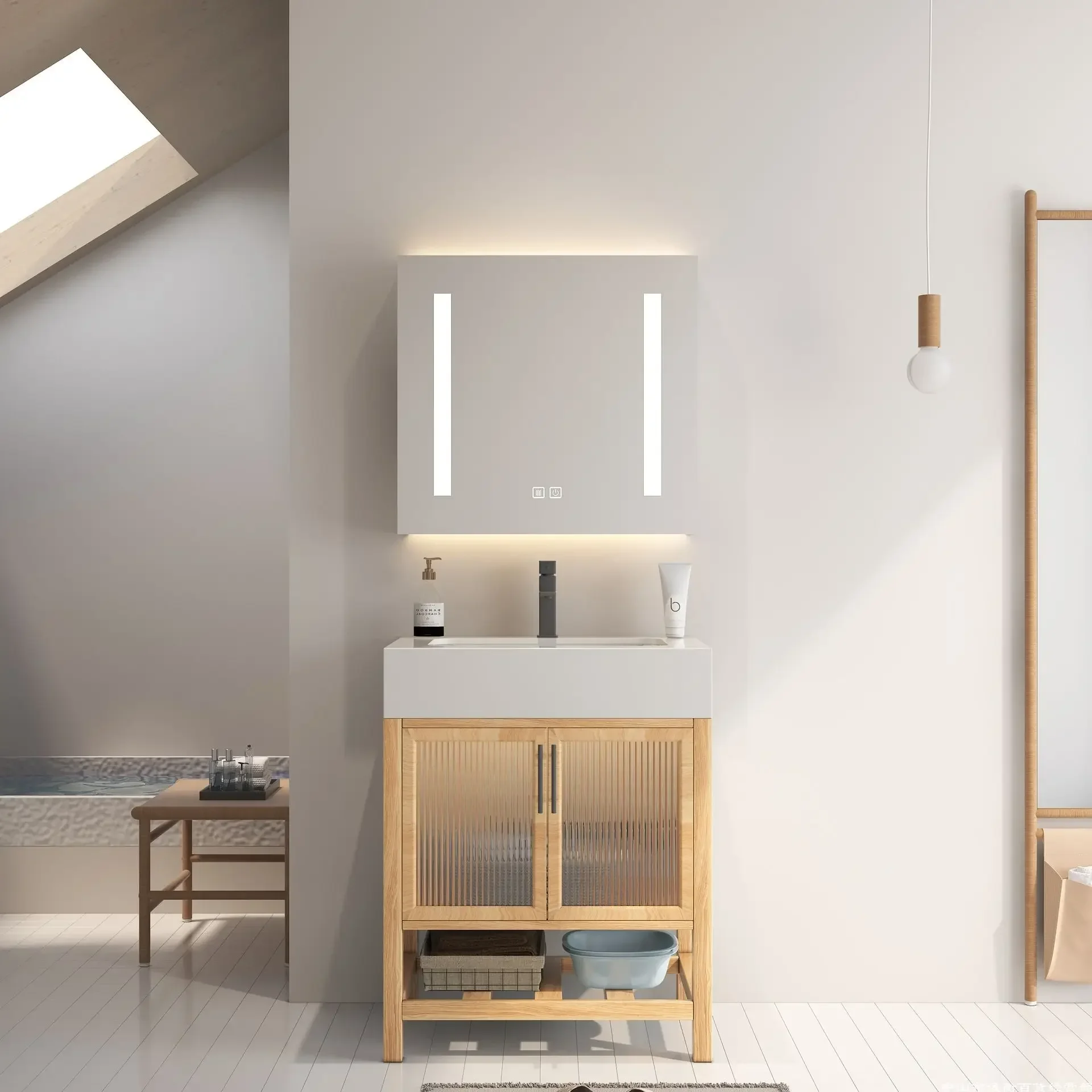 

Log Color Display Bathroom Cabinet Rock Plate Integrated Plate Decorations Shelves Closet Smart Mirror Cabinet Wooden Furniture