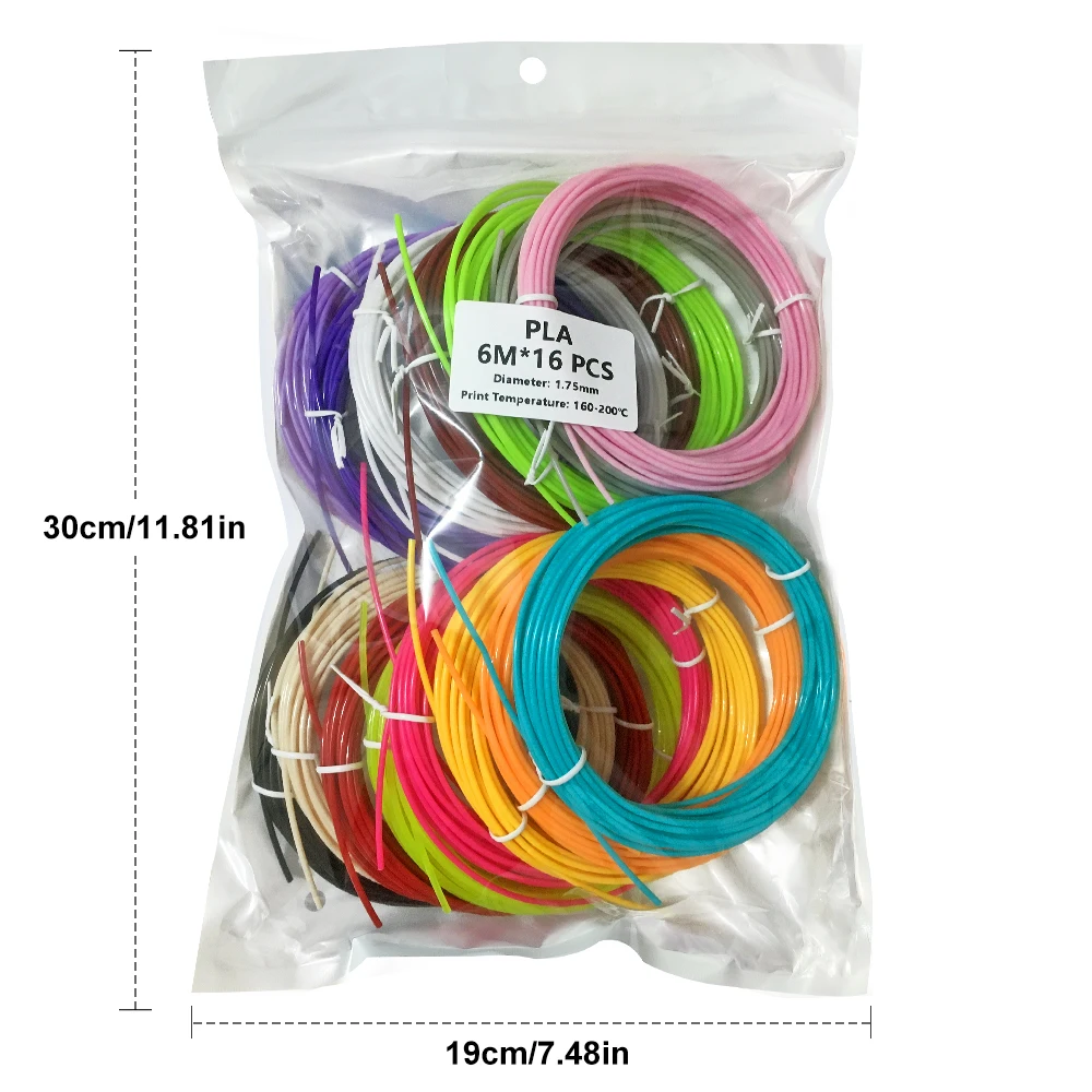 3D 펜 필라멘트, PLA, 각 색상 20 피트, 총 320 피트, 무작위 색상, 16 색, 1.75mm