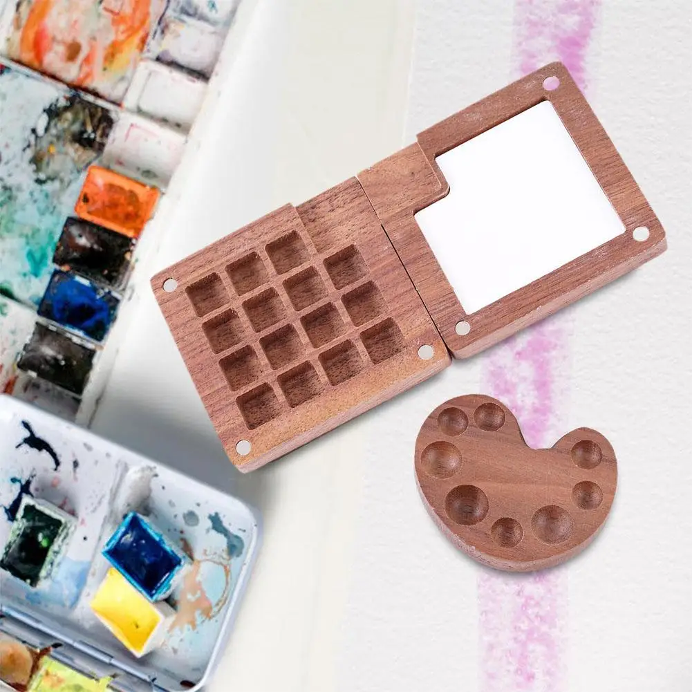 Empty Wooden Watercolor Palette Ins Style Travel Portable Mini Watercolor Acrylic Paint Box Square Tray Box Art Painting Supplie