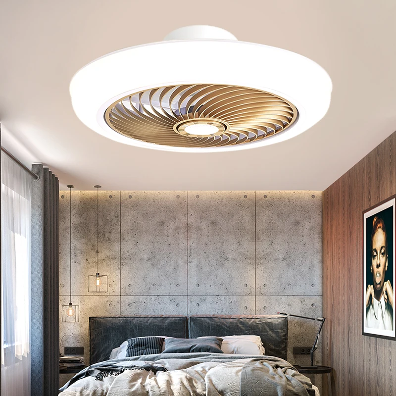 Smart ceiling fan 46cm fans with lights remote control bedroom decor ventilator lamp air Invisible Blades Retractable Silent