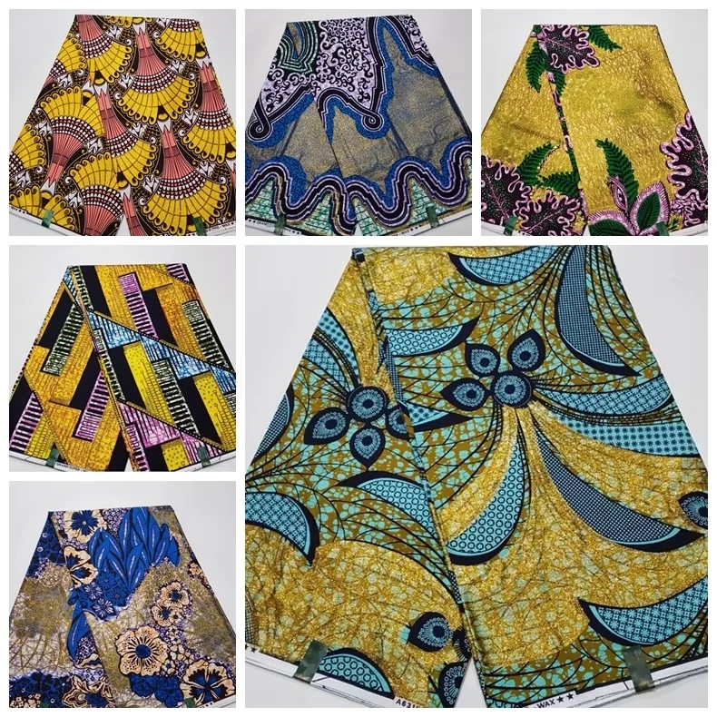 Grand Glitter Shine Abbellire African Original Real Wax Fabric Ankara Prints Stuff Pagne Batik Tissu Stain Cotton Material Ghana