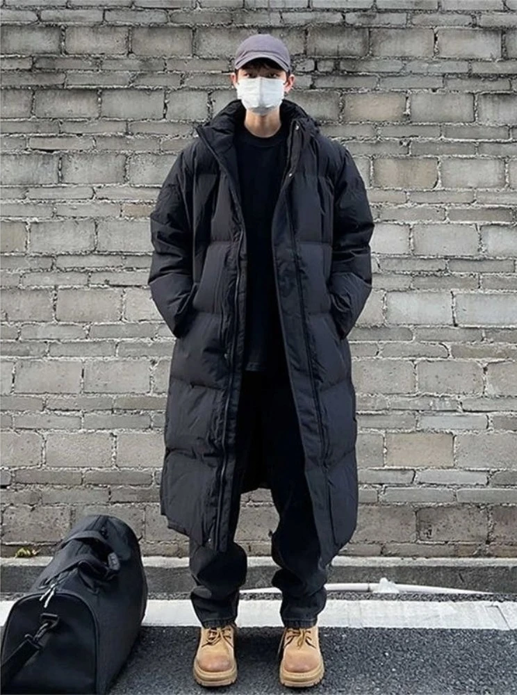 Men's Hooded Medium Long Down Cotton Jacket for Winter Cold Over The Knee Coat for Northeast China At 40°C Suitable for Winter