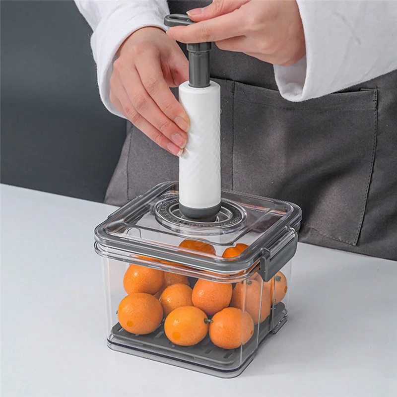 Vacuum Food Storage Container Transparent Fridge Organizer With Drain Net Capacity Food Dispenser For Kitchen-Y78A