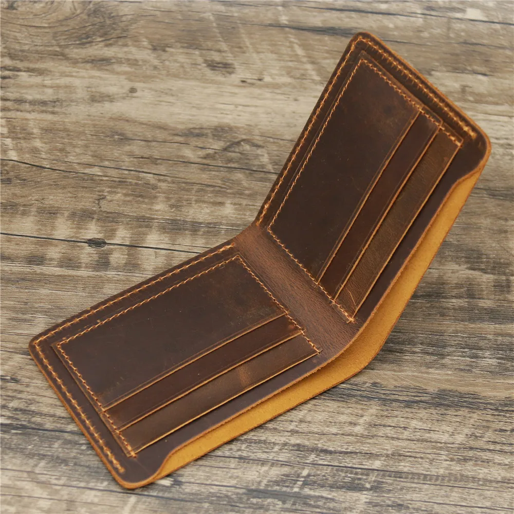 100% Leather Men's Wallet Bifold Retro Brown Wallet for Men Leather Genuine 4