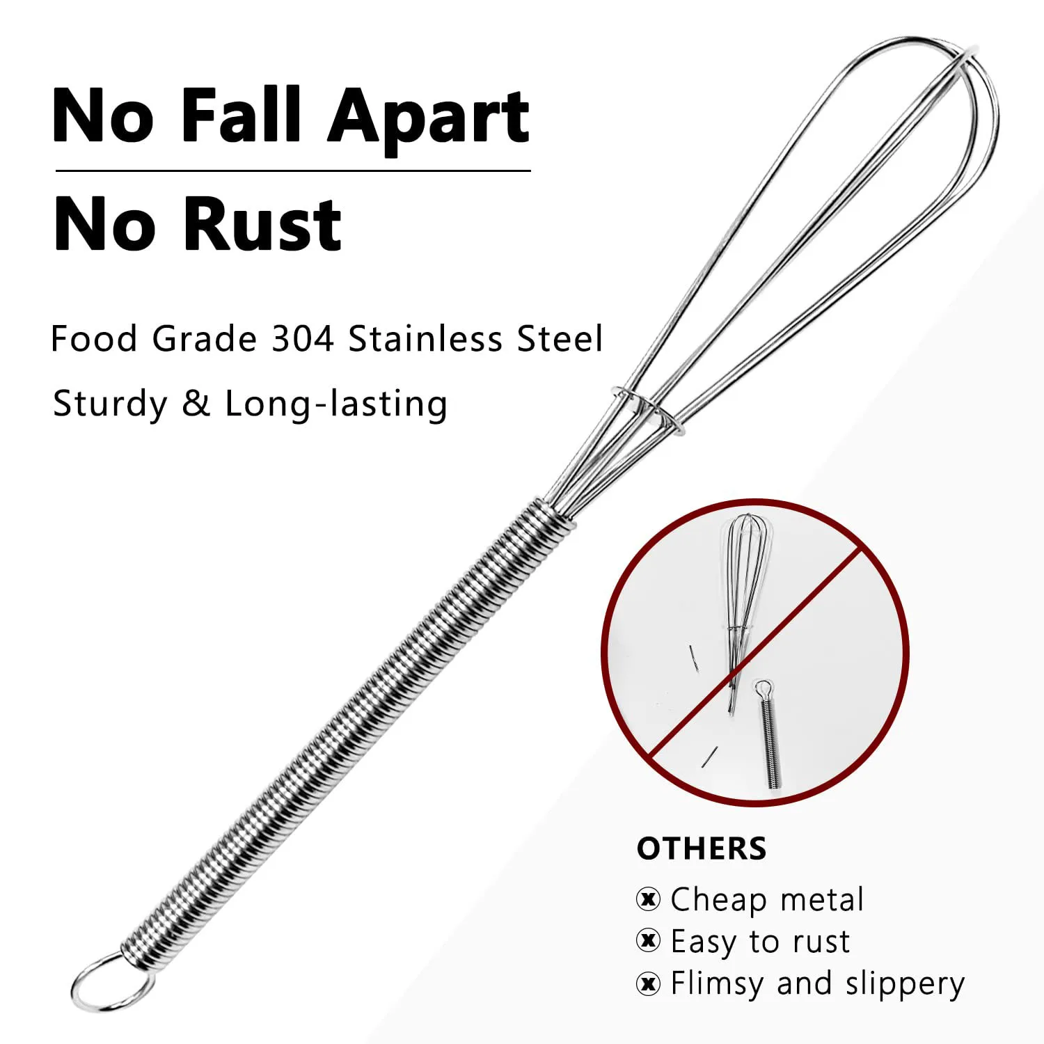 Leeseph Wire Whisks, 5in 7in 8in Stainless Steel Kitchen Mini Whisk & Egg Beater for Cooking, Blending, Beating and Stirring