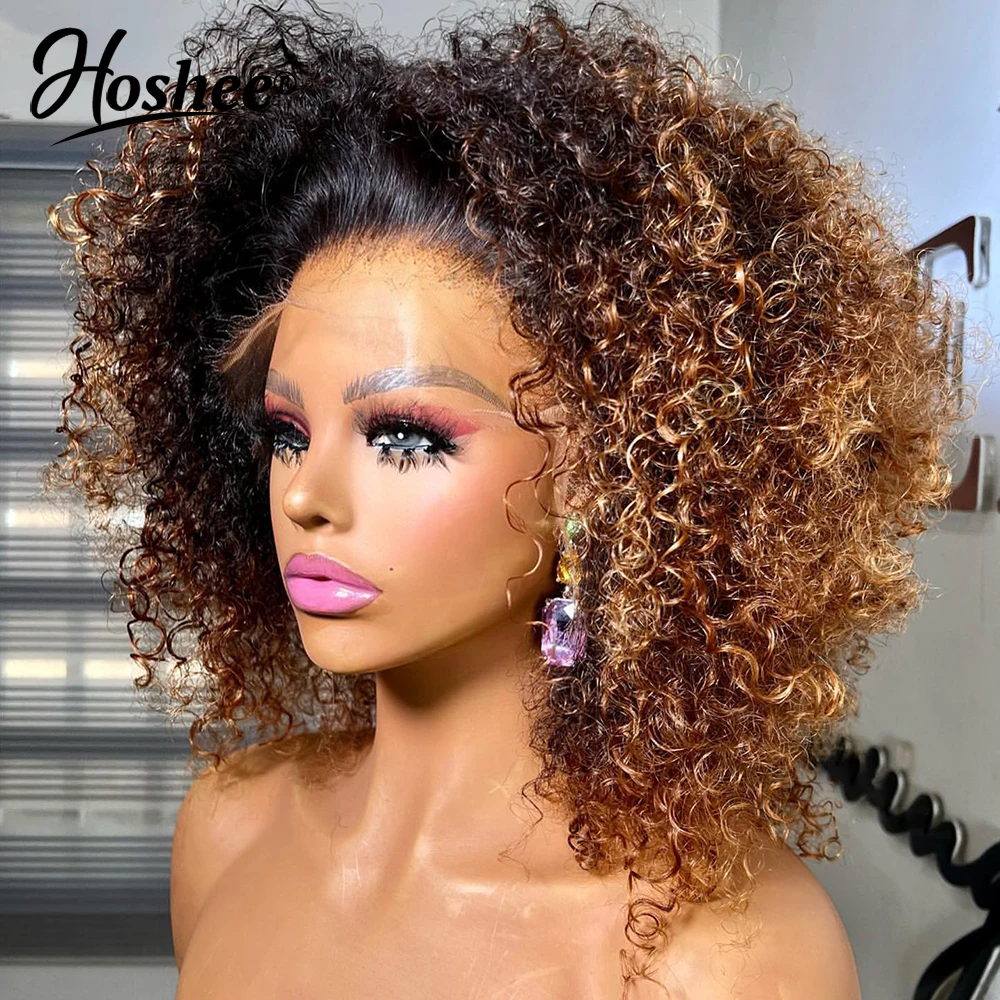 4x4 Lace Closure Wig Remy Human Hair 250% Honey Blonde Ombre Colored Wig Kinky Curly 13X6 Lace Front Human Hair Wigs For Women