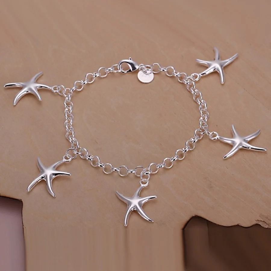 

beauty fashion top quality Silver color Jewelry charm stars Bracelets Cute chain for women lady gifts free shipping