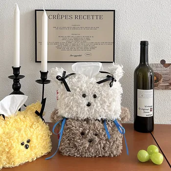 Boîtes à serviettes en forme de chien en peluche de Style nordique, sac d'émission de couleur unie, porte-serviettes en fil, sac à mouchoirs, rangement de serviettes 1
