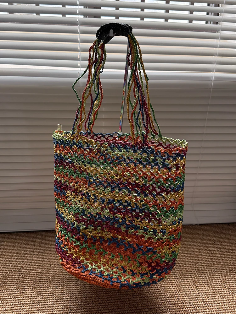 Lafite Weave High Capacity Straw Shoulder Bags for Women 2025 New Summer Tote Bag Females Weave ​Raffia Beach Bags Handbags