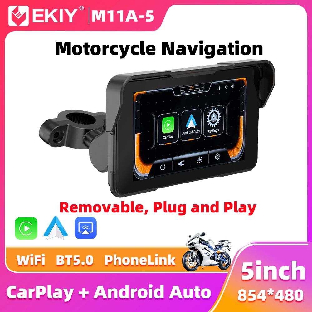 5.0 inch Wireless CarPlay Moto Android Auto Portable Digital Motorcycle Dashboard GPS Navigation Removable Display Screen