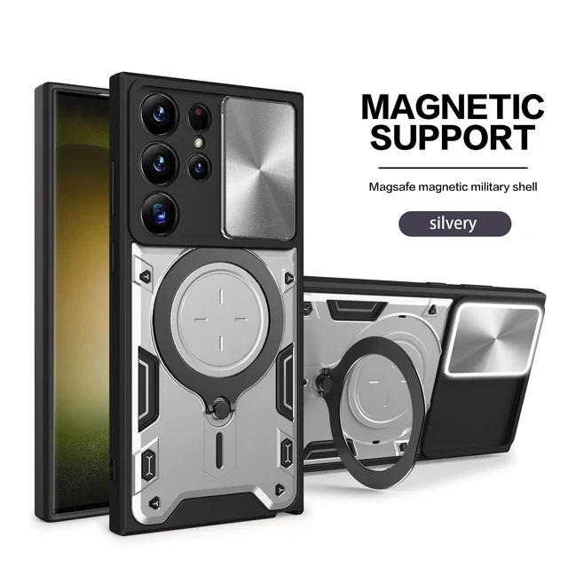 Hülle für Samsung S24 S23 S22 S21 Ultra Plus A55 A35 A15 A34 A14 Magnetische drehbare Schiebekamera 360 Grad drehbare Kickstand Hülle_voghion.com