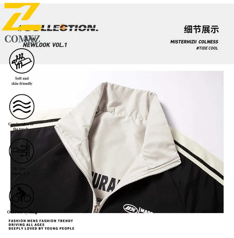 EiAO Jacket Striped Reversible  Men Women Stand Collar Casual Coat Waterproof Windproof Outdoor Print for Hiking Camping Fishing