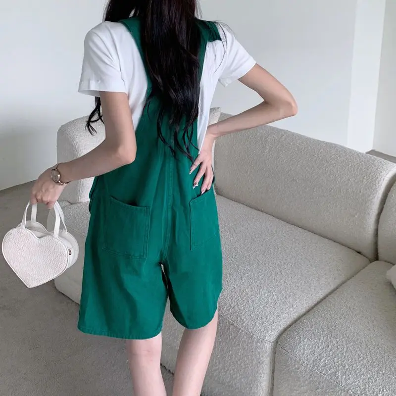 Women's Jean Jumpsuit Green Summer Fashion Suspender Shorts Girls Wide Legs Overalls Vintage Rompers  Plus Size Clothing