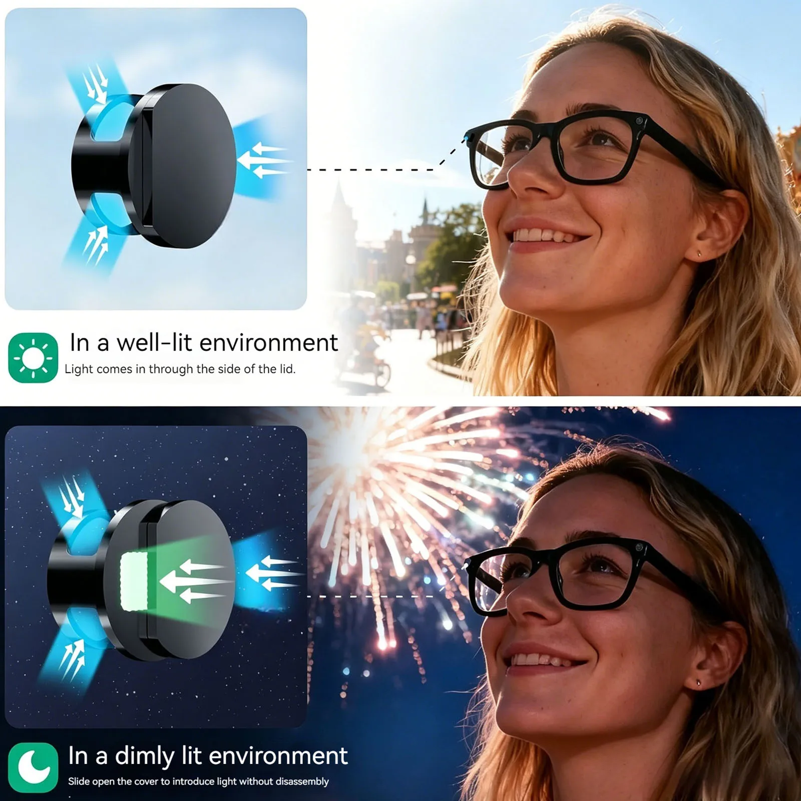 Smart Glasses Privacy Shield with LED Light Block Cover