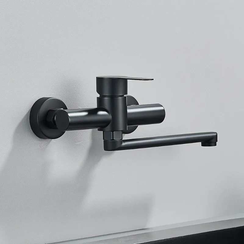 High Quality Stainless Steel Bathroom Faucet Wall Mounted Faucet Hot and Cold Tap With Accessorie Extended Handle