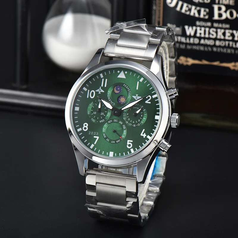Aviator Design Quartz Watches for Men Leather Strap Chronograph Daily Waterproof Automatic Date AAA Male Clocks Free Shipping