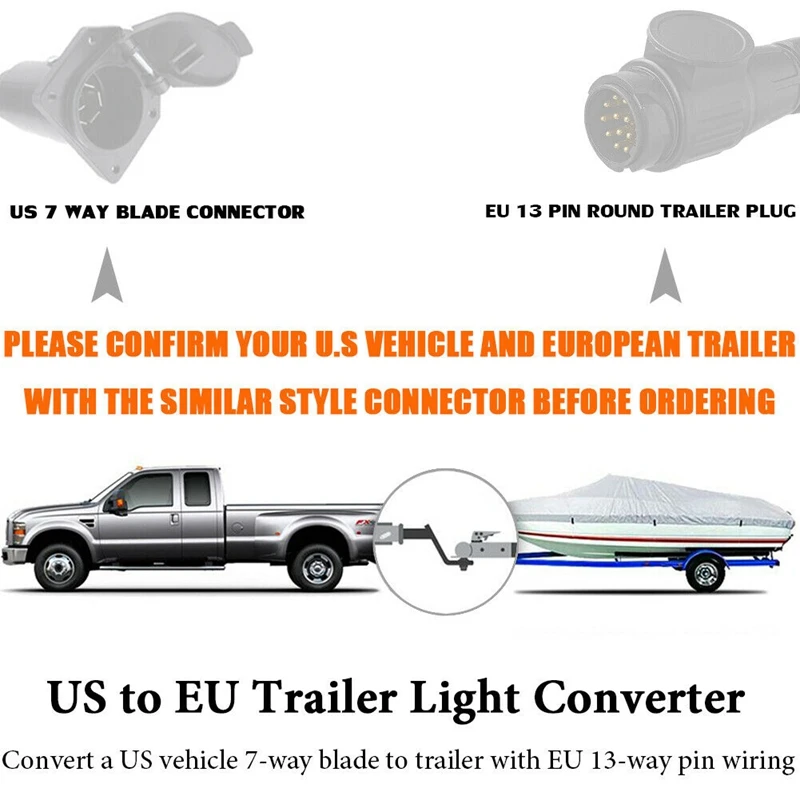 USA to European Trailer Light Converter 7 Way Flat Socket to 13-Pin Round Plug plug adapter