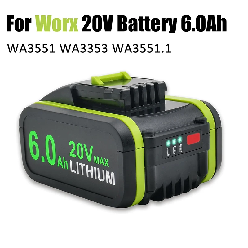 

20V 6.0Ah Rechargeable Lithium Ion Batteries,for Worx Power Tools WA3551 WA3553 WA3641 WG629E Replacement Battery