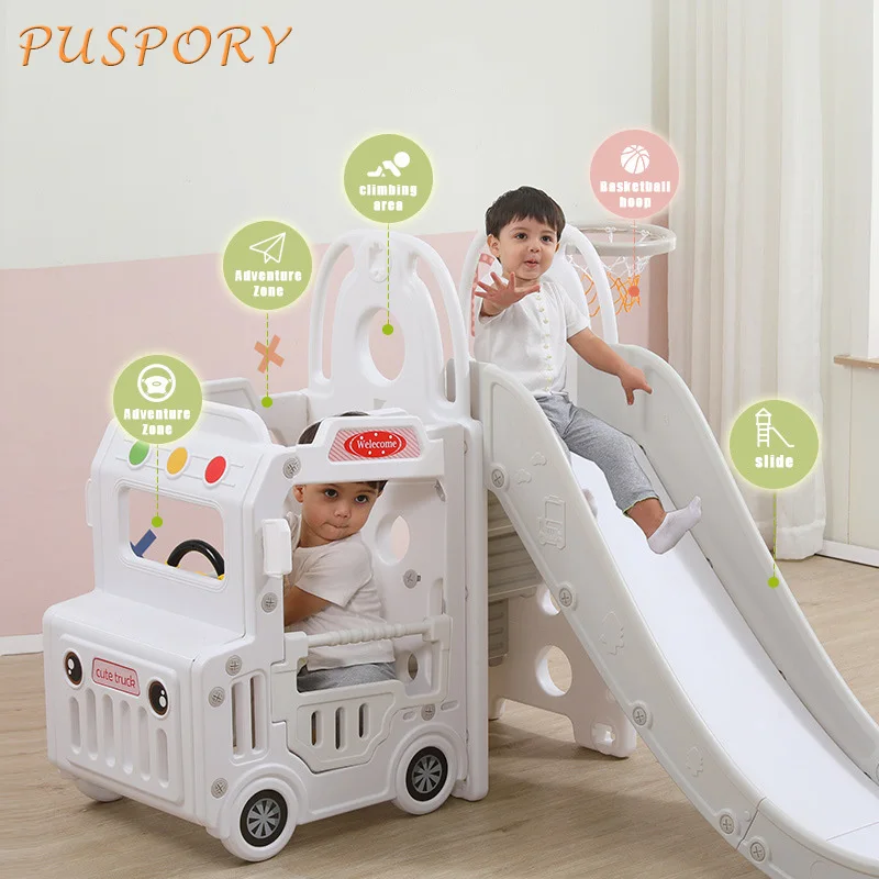 Baby Toy Slide Indoor Home Baby Playground Cute Small Bus Lengthen Newborn Slide Fun Puzzle Toddler Family Play Combination