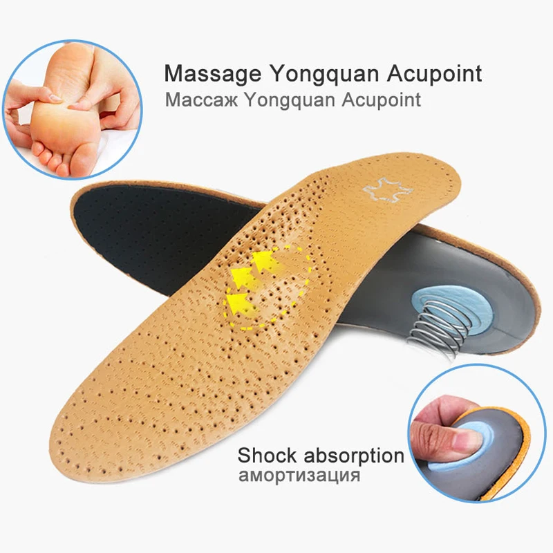 1Pair Leather Orthopedic Insoles Arch Support Insole Flat Feet Plantar Fasciitis Shoe Pads for Sport Insoles, Height Increase Insoles