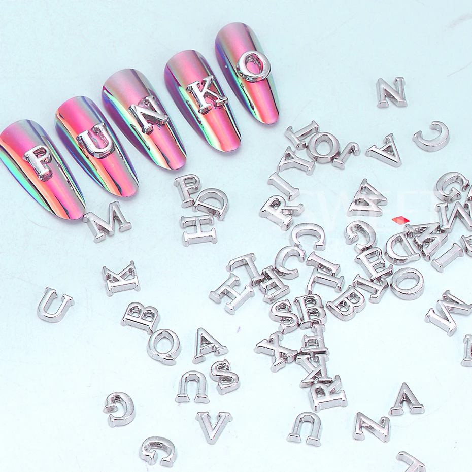 3D Mixed Letter Nail Art Charms About 100pcs Luxury Alloy Alphabet Nail Tips Designer Jewelry DIY Nail Decoration Accessories