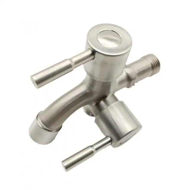 1/2" Double Outlet Faucet for Washing Machine Dual Control Water Tap One in Two out Bidet Faucet Bathroom Sink Fitting 6