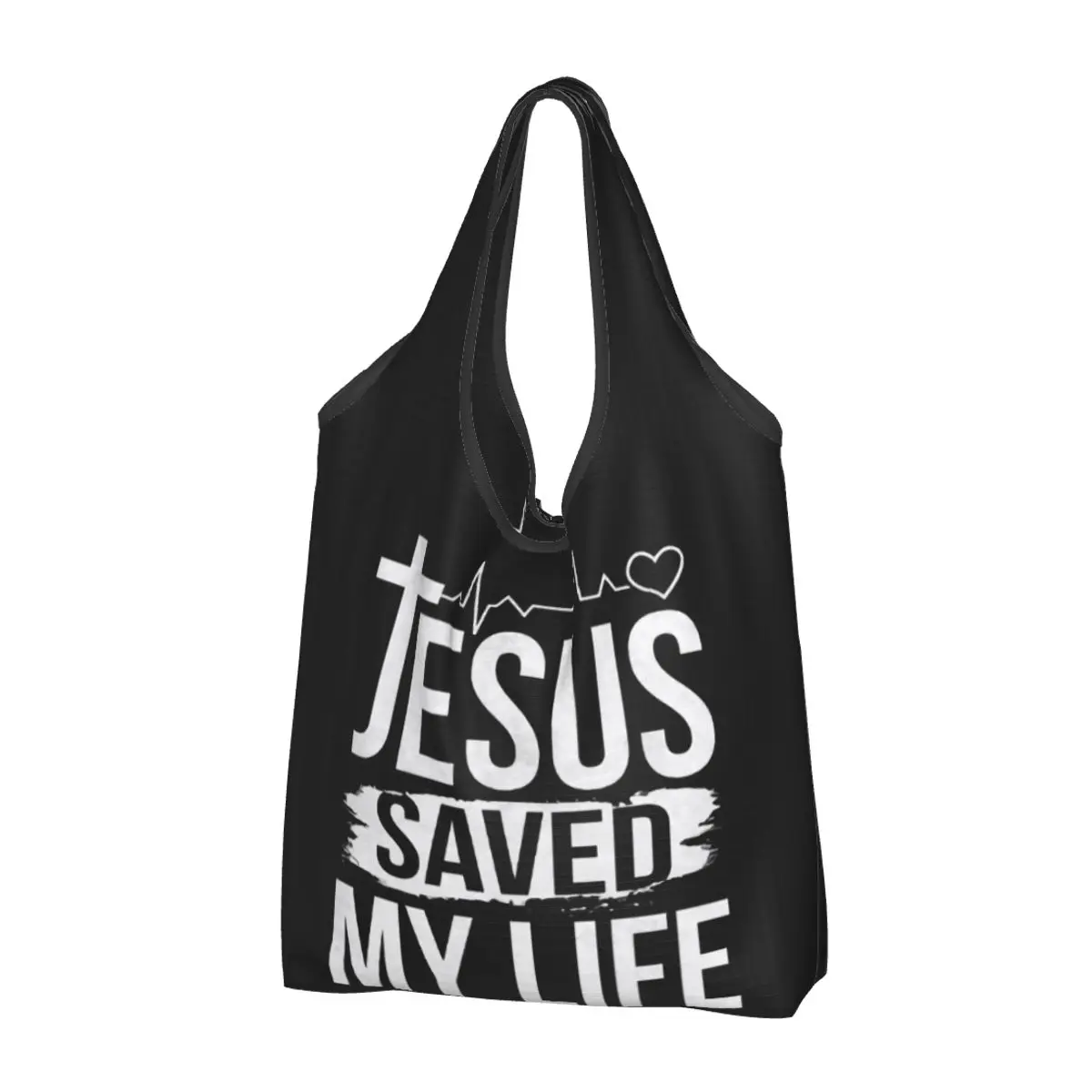 Gesù Salvò La Mia Vita Generi Alimentari Tote Shopping Bag Cristo Religione Christian Faith Shoulder Shopper Bag Borse Di Grande Capacità