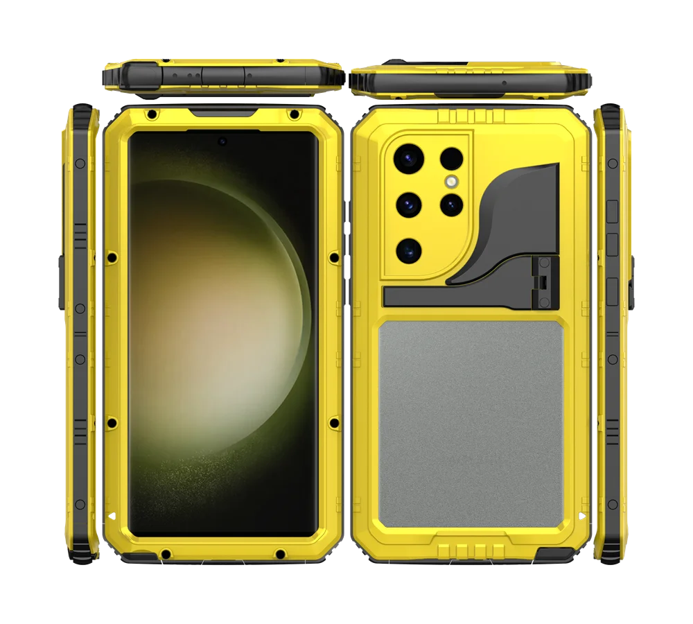 Rugged Metal Waterproof Case with Heavy Duty Kickstand and Screen Protector