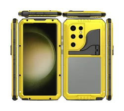 Rugged Metal Waterproof Case with Heavy Duty Kickstand and Screen Protector - Samsung S23 (Yellow)