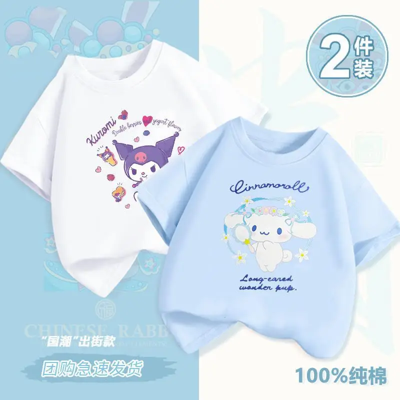 

Sanrioed Kuromi My Melody Children's Cotton Short-Sleeved T-Shirt Cartoon Girls Summer Breathable Tops Boys Children's Clothing