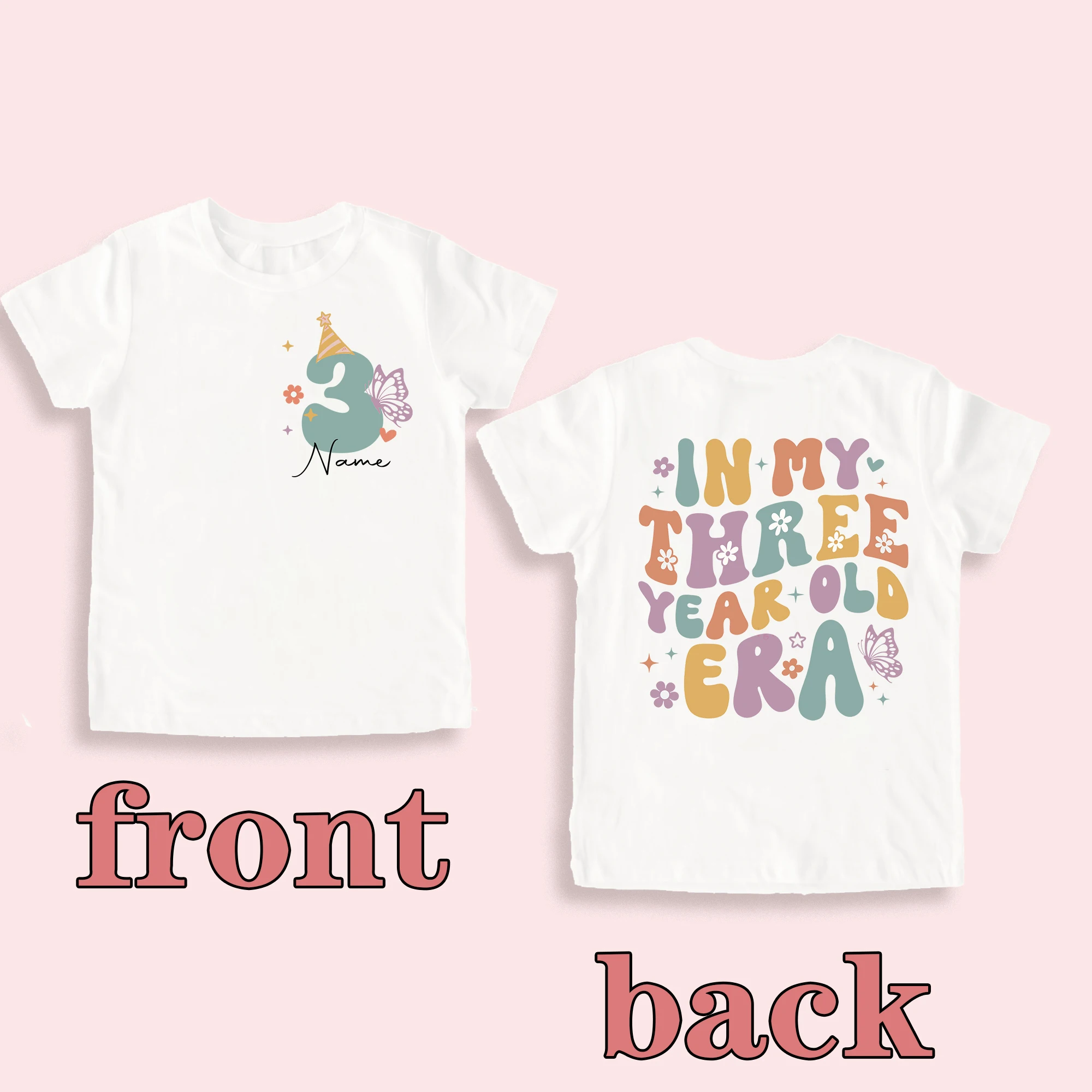 Personalised Girls Birthday Shirt Custom Name Kids 1-9 Year Birthday Party Outfit Child Short Sleeve T-shirt Girl Retro Tee Tops 4