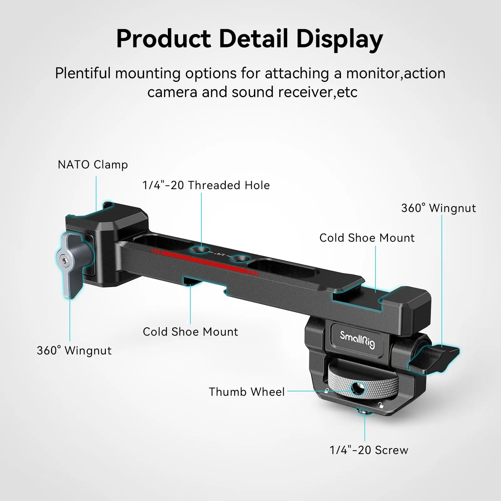 스몰리그 조절식 모니터 마운팅 지지대 (NATO 클램프, 콜드 슈 포함) DJI RS 3/RS 3 Pro/RS 3 Mini /RS4 Pro/RS 4 Mini -3026B 호환