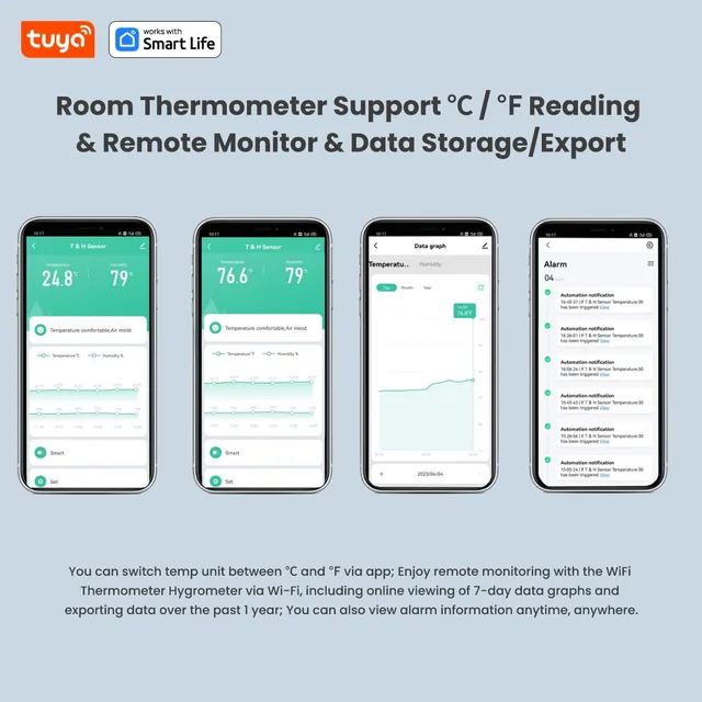 TUYA WiFi Humidity Temperature Monitor: Smart Hygrometer Thermometer for Remote Monitor and Alert,Indoor Thermometer,With Alexa 2