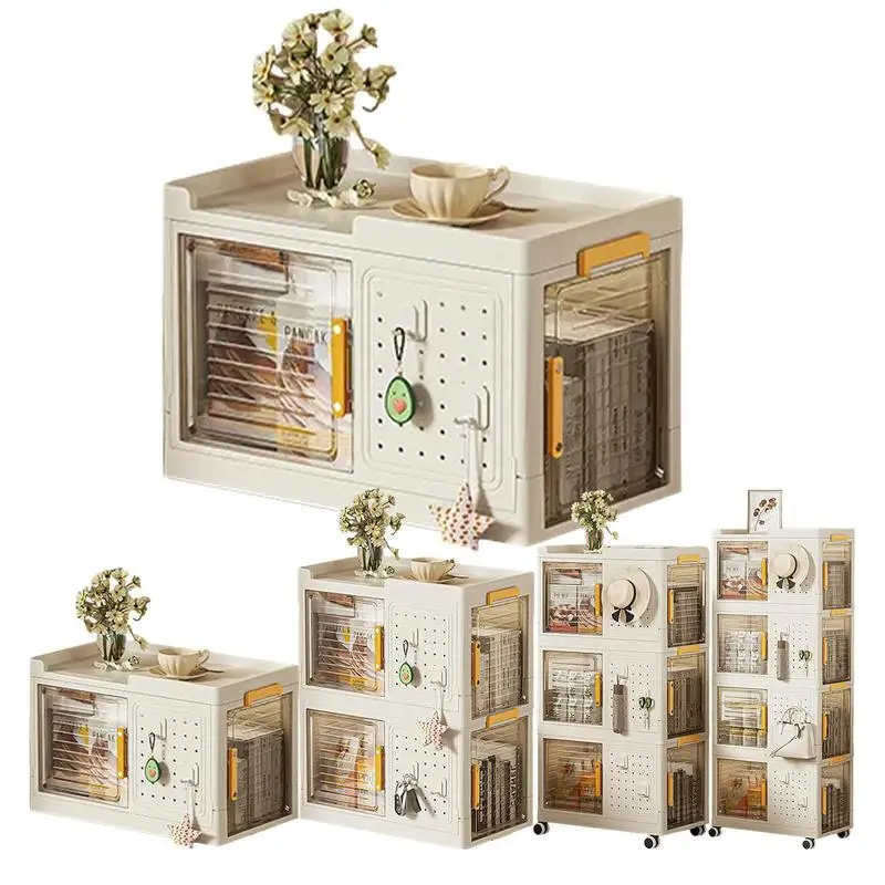 

Multifunctional Storage Cabinet Box Collapsible Storage Bins with Lids Clear Storage Bin with Wheels and Pegboard for Study Toy