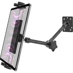 Universal Metal Tablet Wall & Car Mount with Adjustable Arm - Drill Base, Fits 4 - 13” Devices (Black)