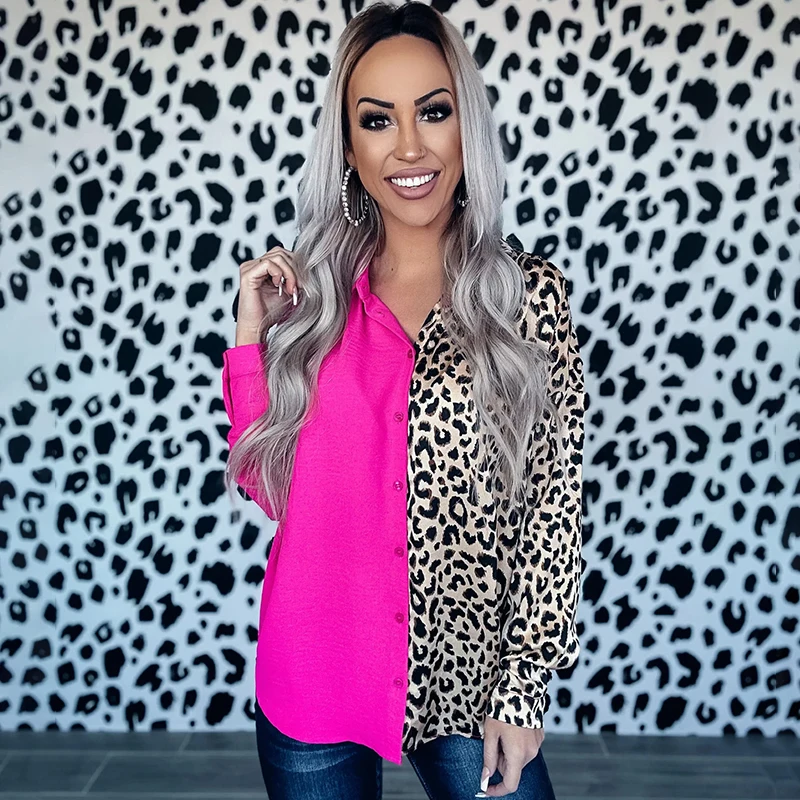 Ardm Casual Pathwork Leopard Print Button-Up рубашка женская Long Sleeve Vintage Spliced Streetwear Shirts & Blouses Chic Tops нагрудник рубашка для кормления