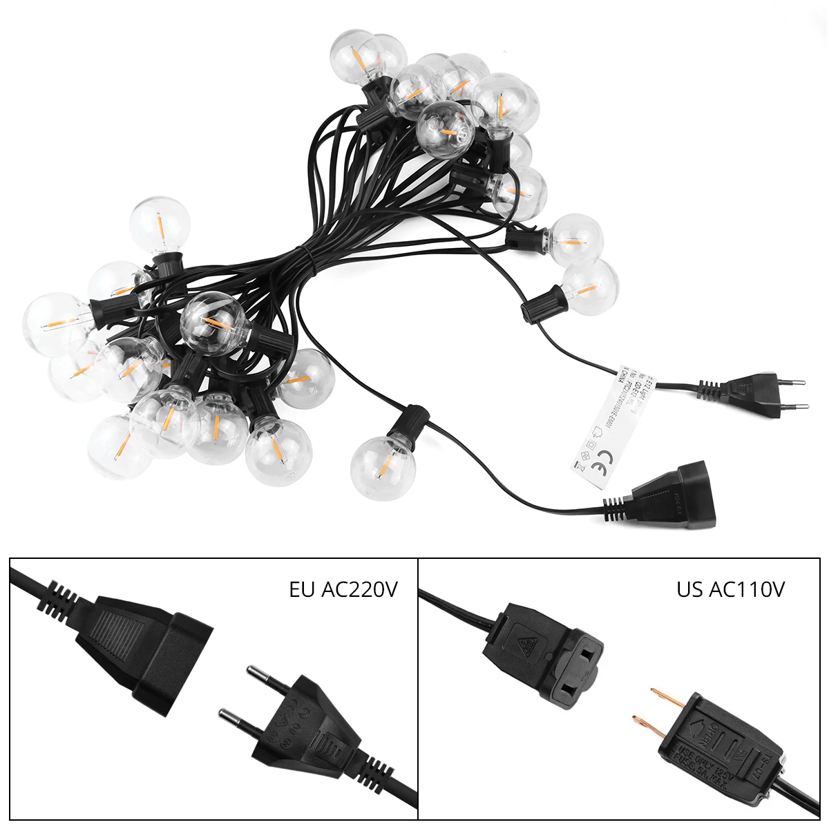 LED G40 볼 스트링 조명, 방수 야외 정원 화환 발코니 테라스 정원 펍 파티 크리스마스 장식, 요정 램프, 220V