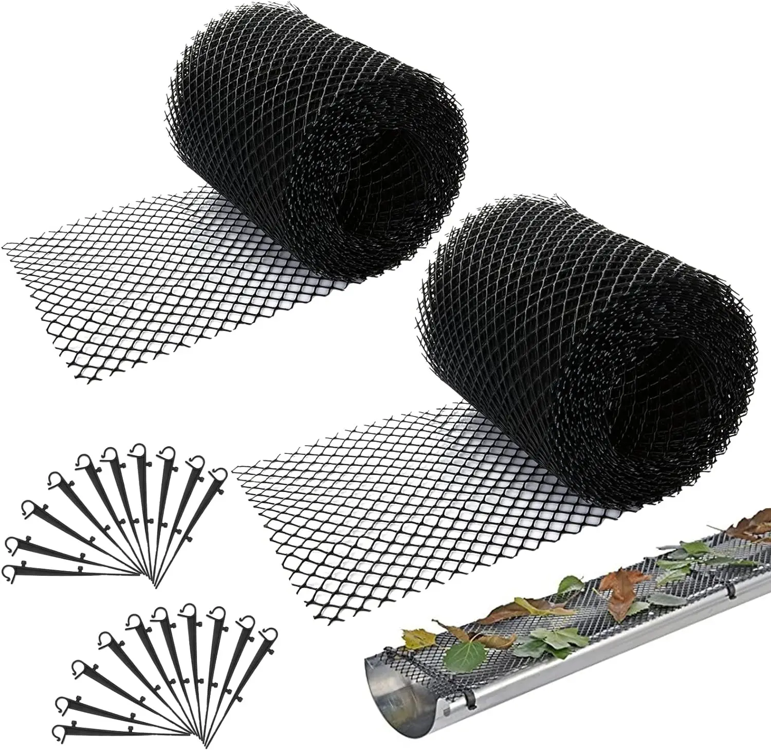 Plastic Gutter Guard Mesh Roll 2 Packs 6&rdquo; X 20Ft 20 Clip Fixed Hooks gutter leaf guard
