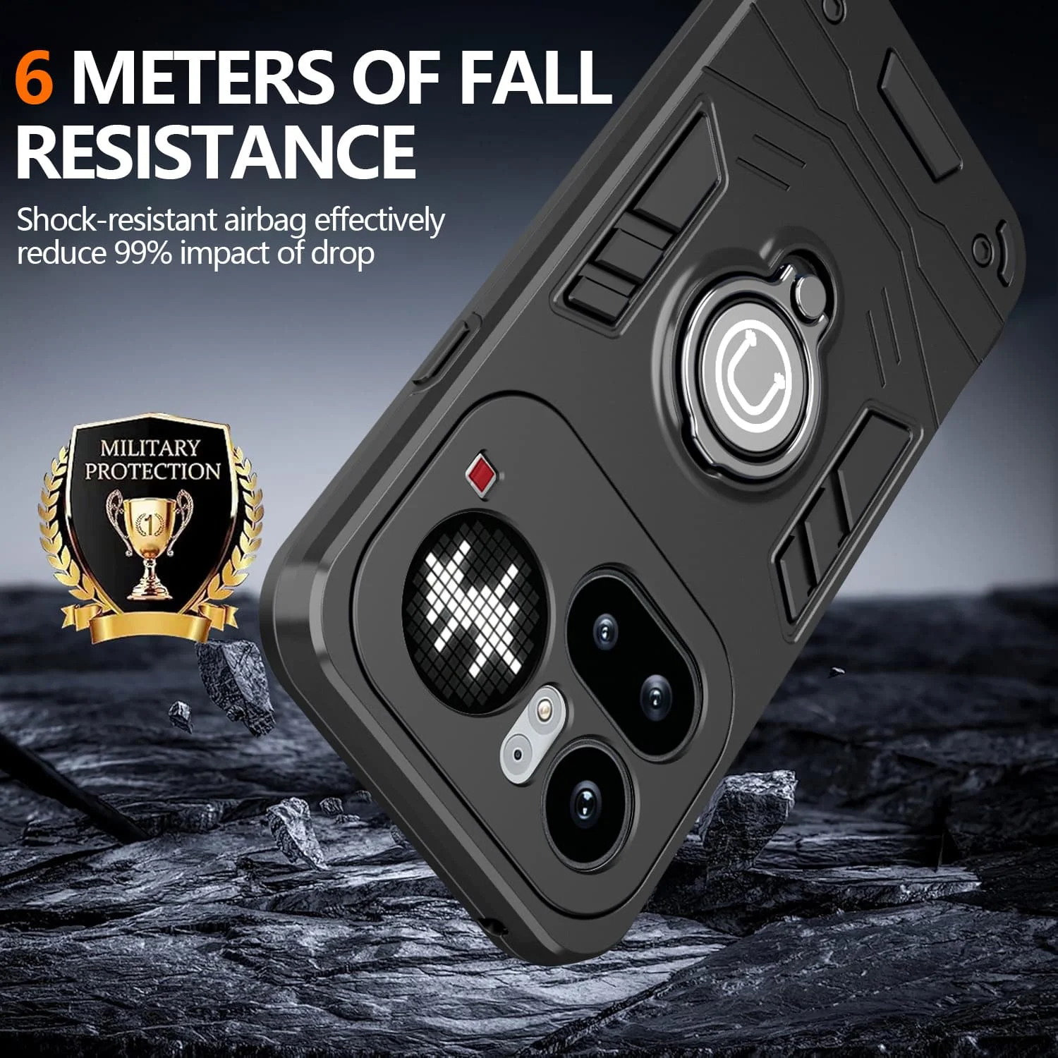 Luxury Metal Finger Holder Shockproof Armour Case with Camera Protection Cover