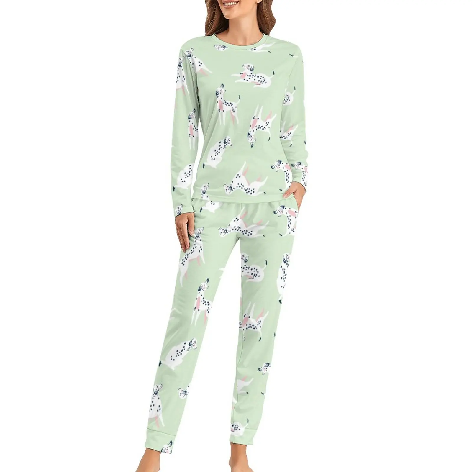 

Dalmatian Dog Pajamas Spring Cute Animal Print Casual Oversize Sleepwear Lady Long Sleeve Print Romantic Pajama Sets