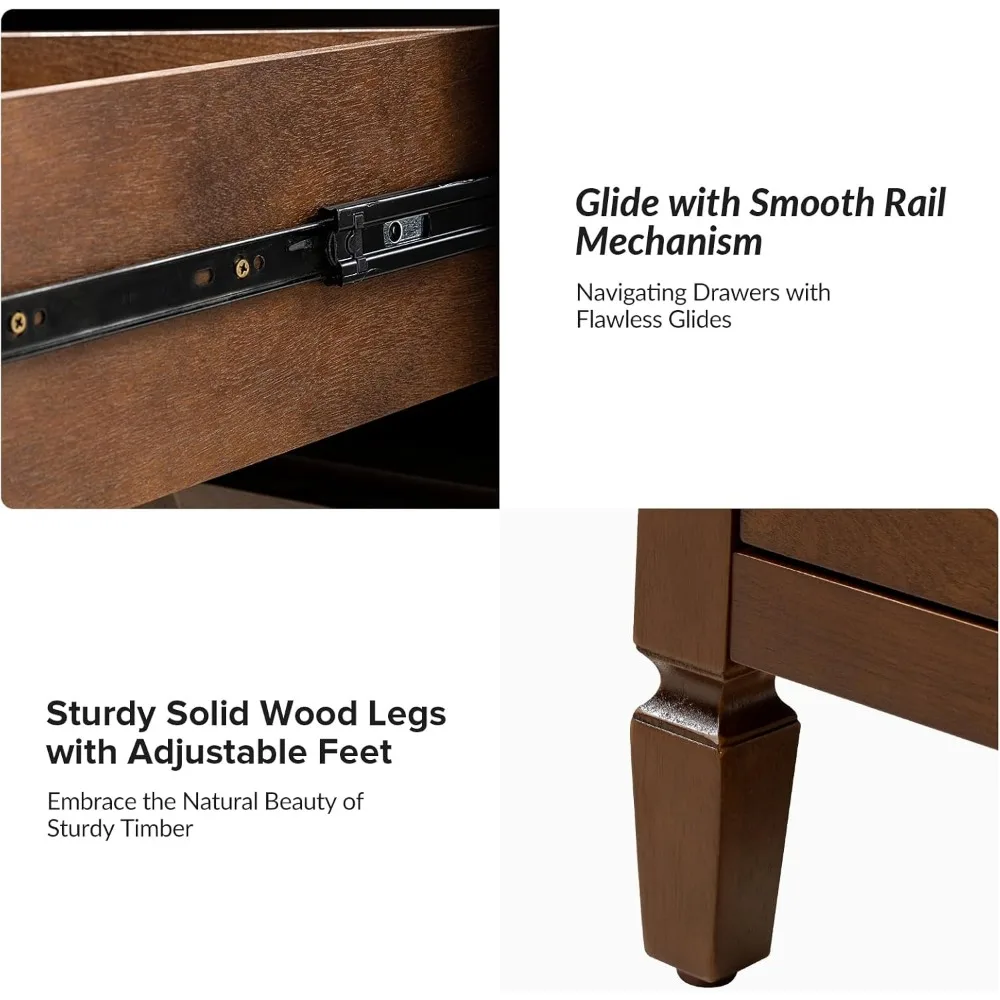 Wood Nightstand with Charging Station, 2-Drawer Dresser with Wooden Legs, Mid-Century Modern Nightstand 4