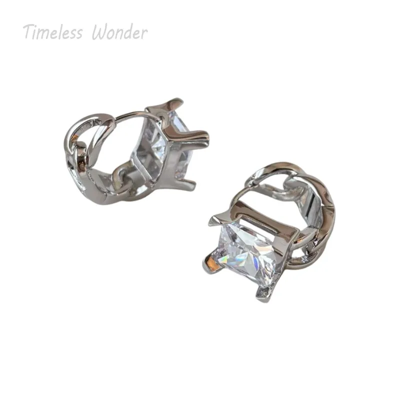 

Timeless Wonder Fancy Zircon Geo Chained Hoop Earrings for Women Designer Jewelry Top Runway Luxury Trendy Ins Goth Gift 5263